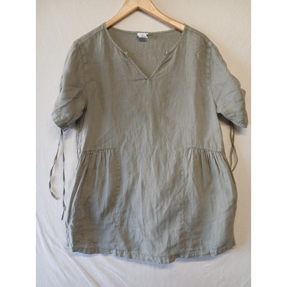 Sigrid Olsen 100% linen blouse lagenlook peasent medium sage green Tunic - Picture 8 of 8